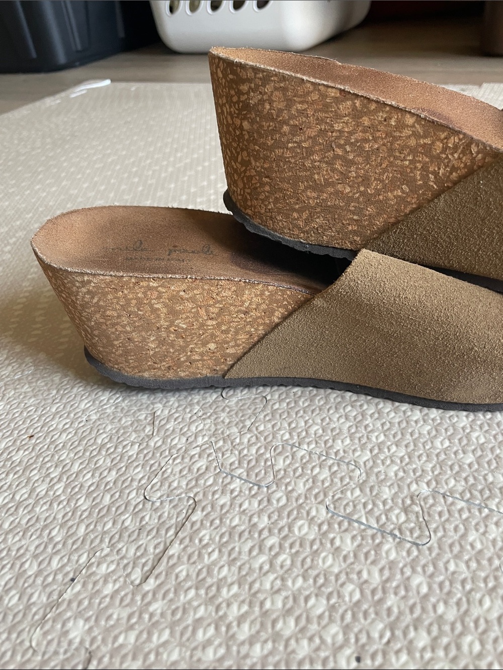 Mila Paoli Italian Suede Slide Wedge Sandals in Taupe - Picture 7 of 10